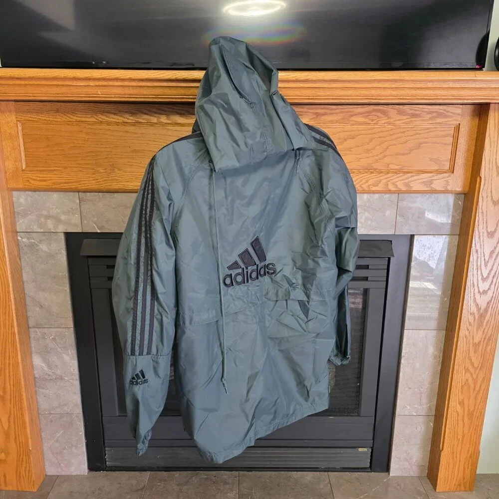 Vintage Adidas Branded 3-Stripes Zippered (LG) Windbreaker Jacket GRAY/GREEN